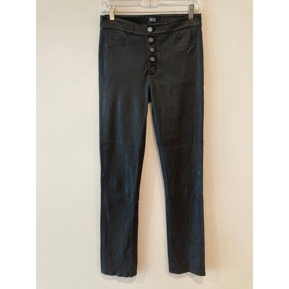 Paige Real Leather Button Fly Jeans Straight-Leg Pants Sz 28 ~ So 90s Edge - Picture 1 of 9